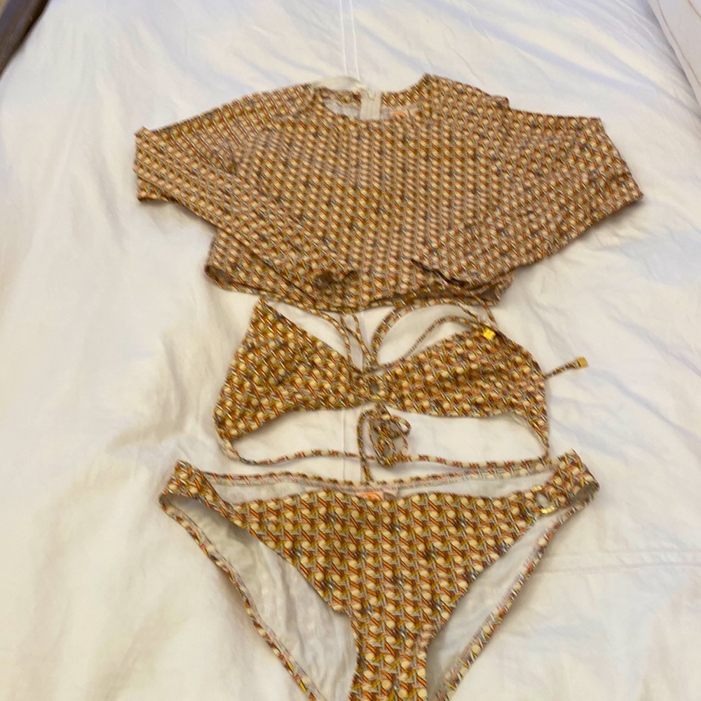 Tory Burch swim bikini set with matching cropped rash guard